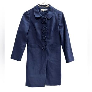 BODEN Blazer Pea Coat with Flower Buttons Navy Blue Size 2 Petite